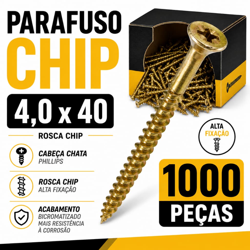 Parafuso Para Madeira Chipboard 4x40 Bicromatizado MDF MDP Compensado Kit 100 500 ou1000 Peças