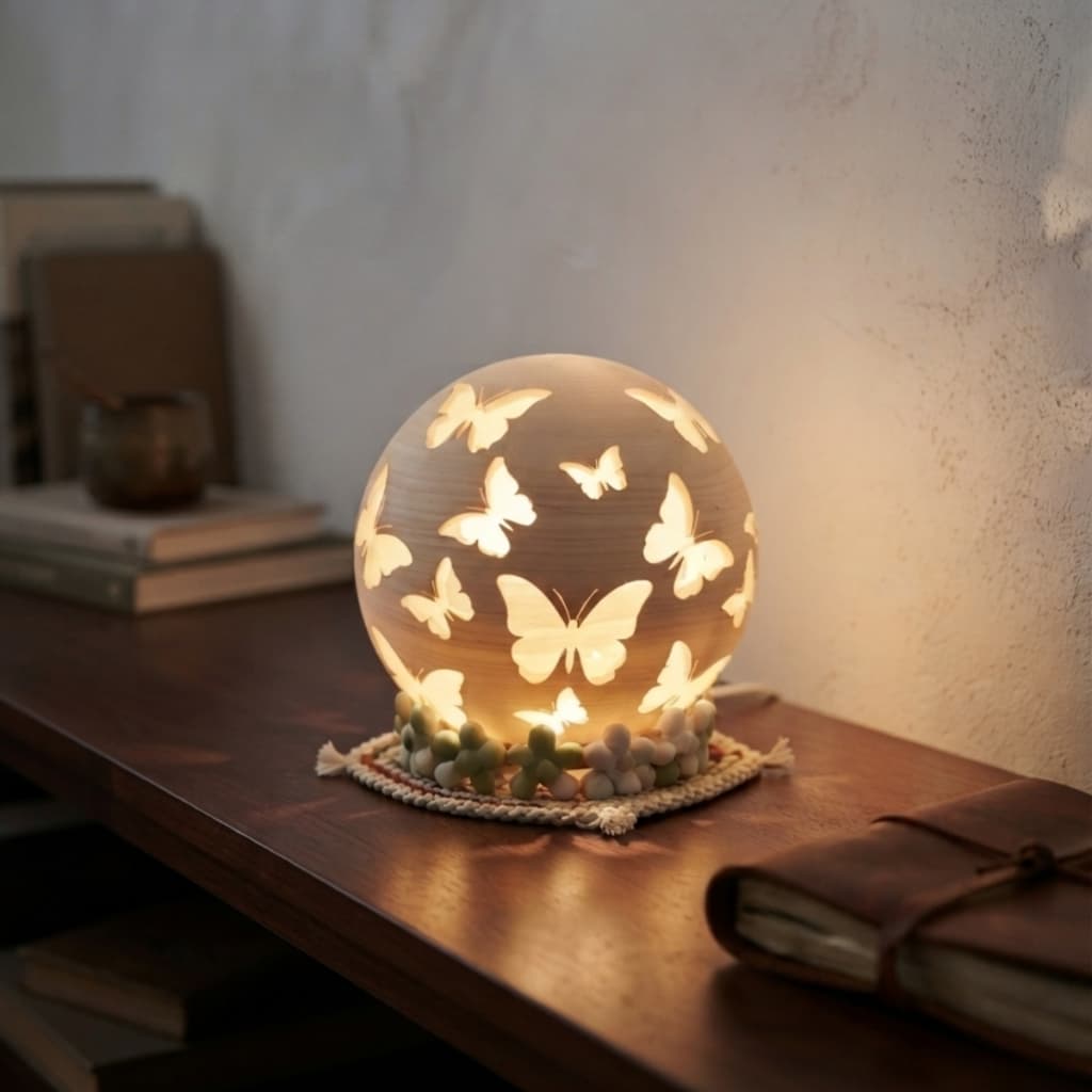 Luminária Esférica 3D Borboletas Decoração Abajur LED Quarto