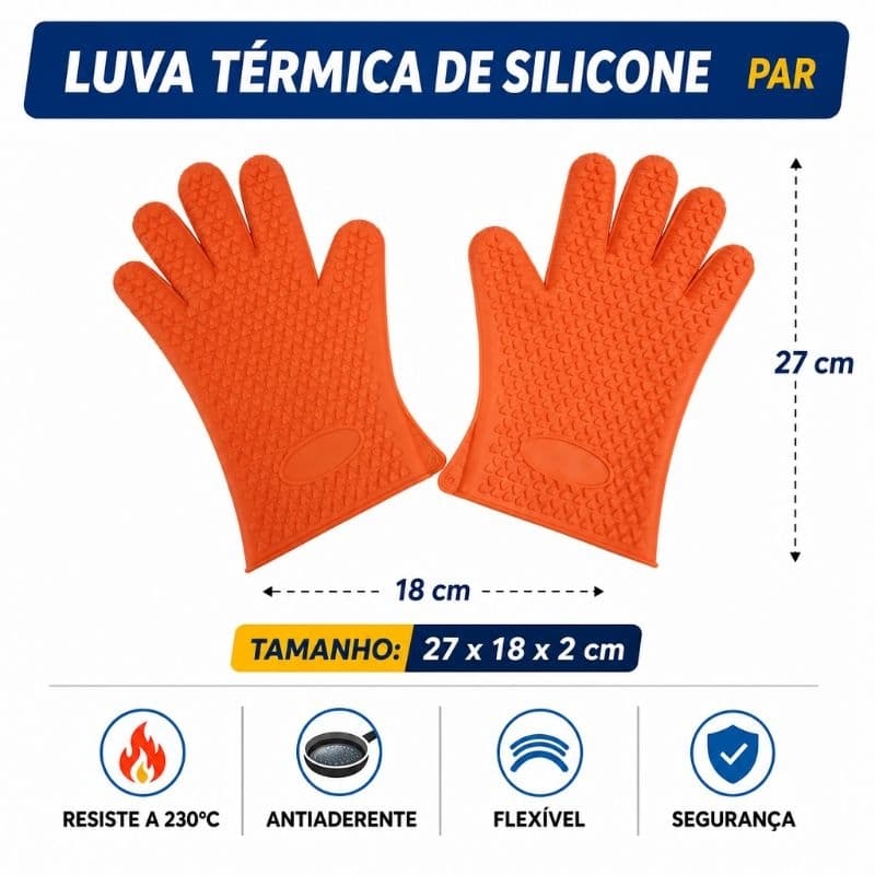 Par de Luvas De Cozinha Térmica Silicone Alta Temperatura  Coração 230 graus (duas luvas)