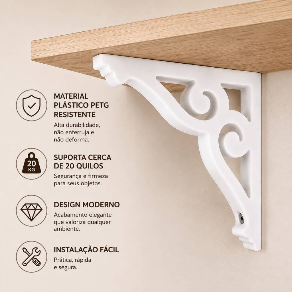 Mão Francesa Decorativa Par 2un Suporte Prateleira Provençal Branco Preto Sala Cozinha Quarto