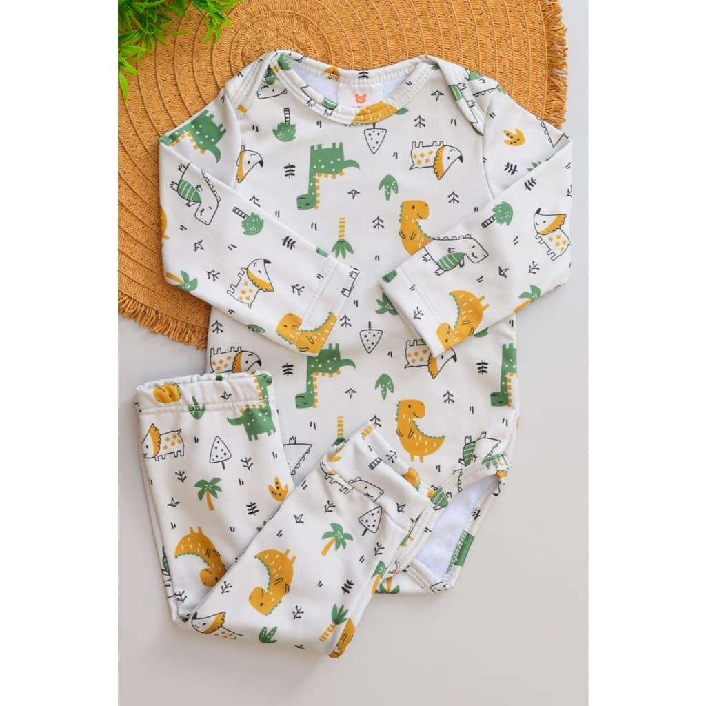 Conjunto Térmico Bebê Pagão Longo Dinossauro Verde