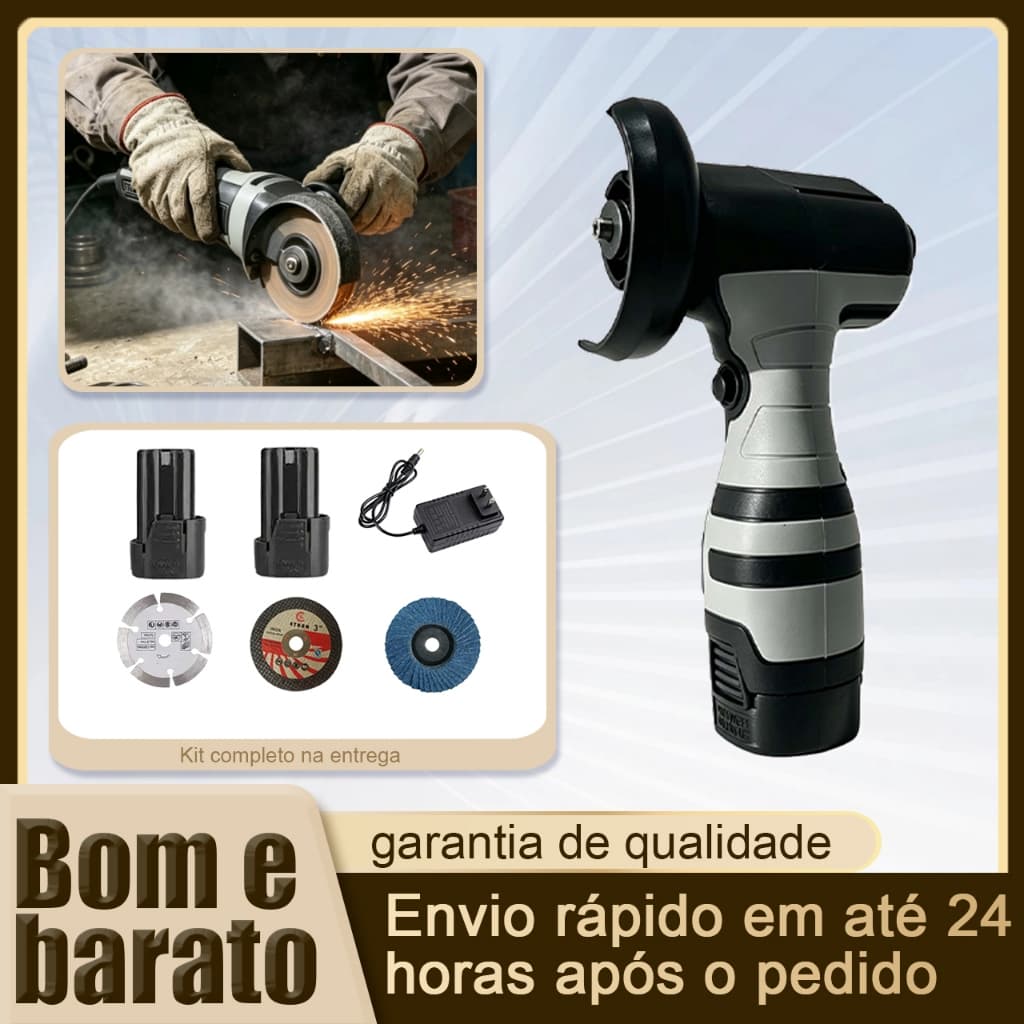 Esmerilhadeira Angular Sem Fio Motor Sem Escovas Compacta Kit Com 2 Baterias Discos de Corte Lixa e Polimento