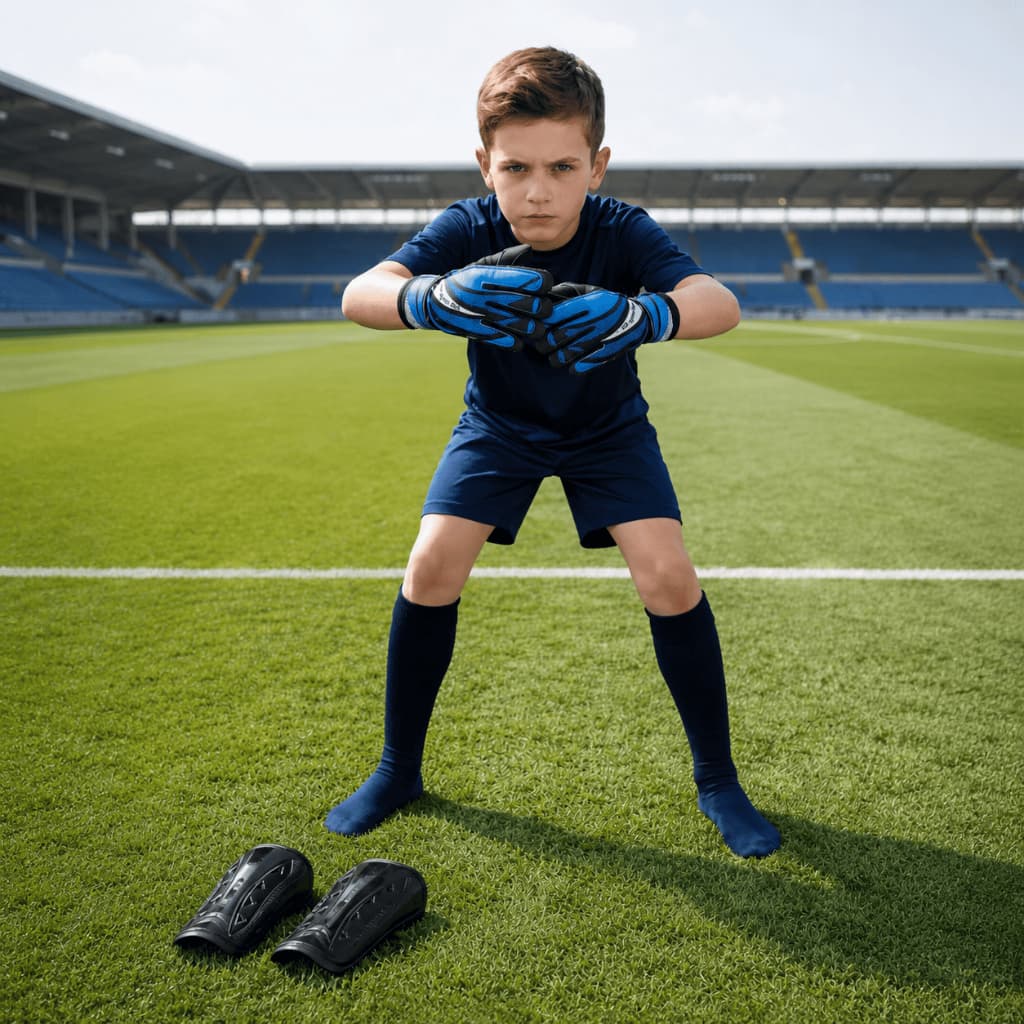 Kit Goleiro Infantil Completo Luva de Goleiro Infantil + Meião + Caneleira Futebol Society