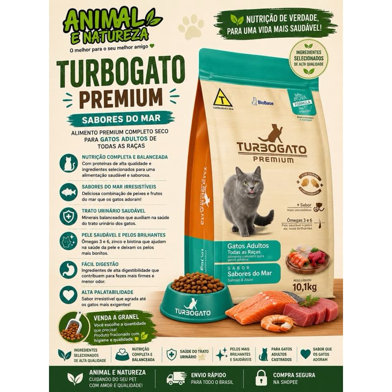Ração Turbo Gato Sabores do Mar a Granel | Alimento Completo para Gatos Adultos