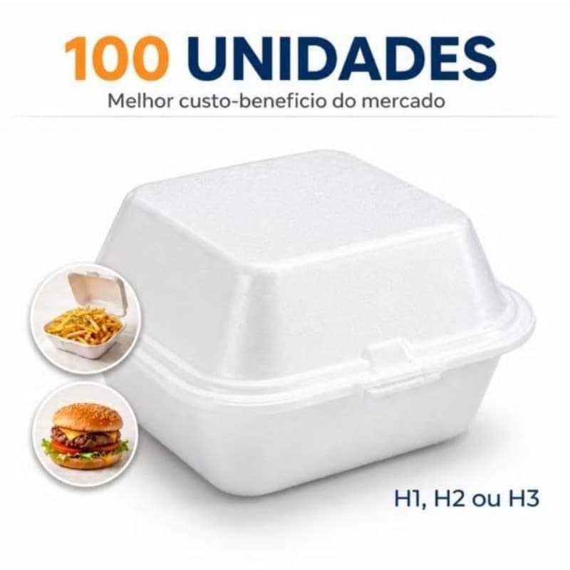 Hamburgueira de Isopor H1 H2 H3 Com 100 Unid térmica Hambúrguer, Batata, Bolo Delivery Caixa Lanchonete