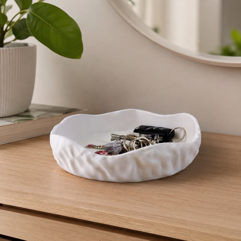 Bandeja Decorativa Organizadora de Chaves e Joias Decoração Sala Formato Orgânico Branca
