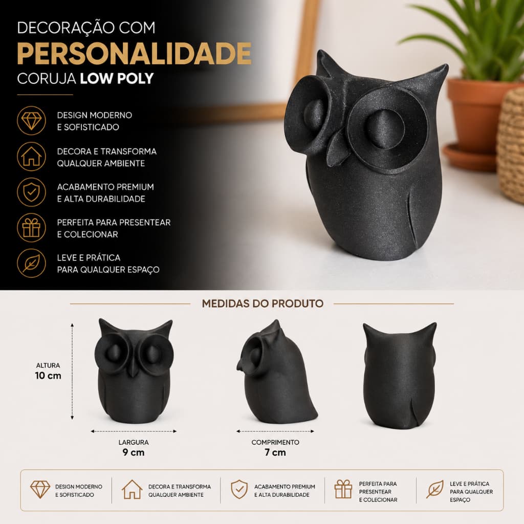 Coruja de Decoração Moderna | Escultura para Casa e Escritório