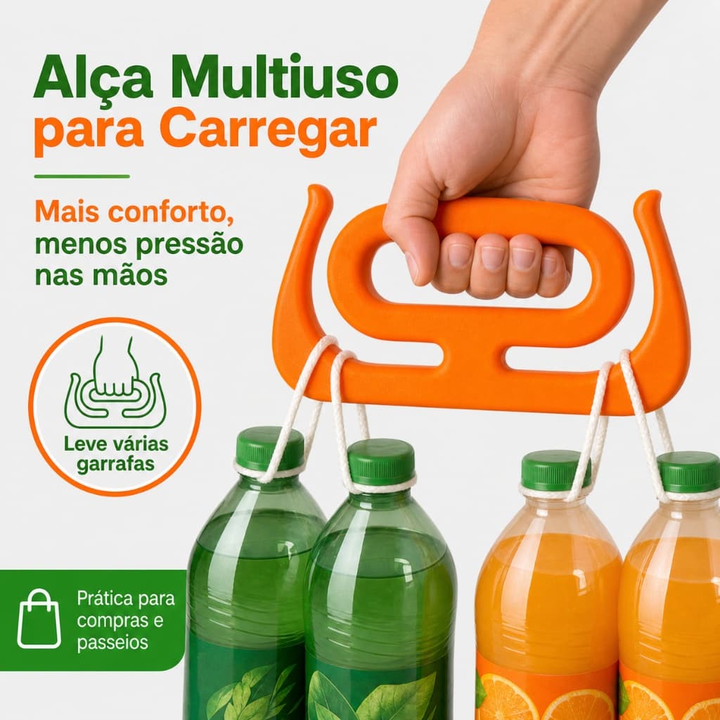 Pegador de Sacolas Ergonômico 17,3 cm, Alça Leve para Carregar Compras, Garrafas e Galões com Mais Conforto nas Mãos