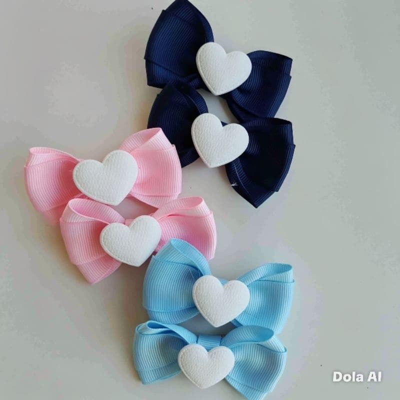 Kit 3 Pares de Laço Cruzado com coração de cotelê Laço Menina Laço Cabelo Acessório Infantil