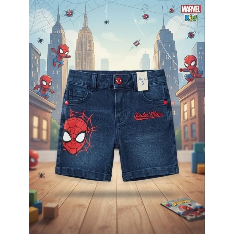 short bermuda jeans homem-aranha infantil