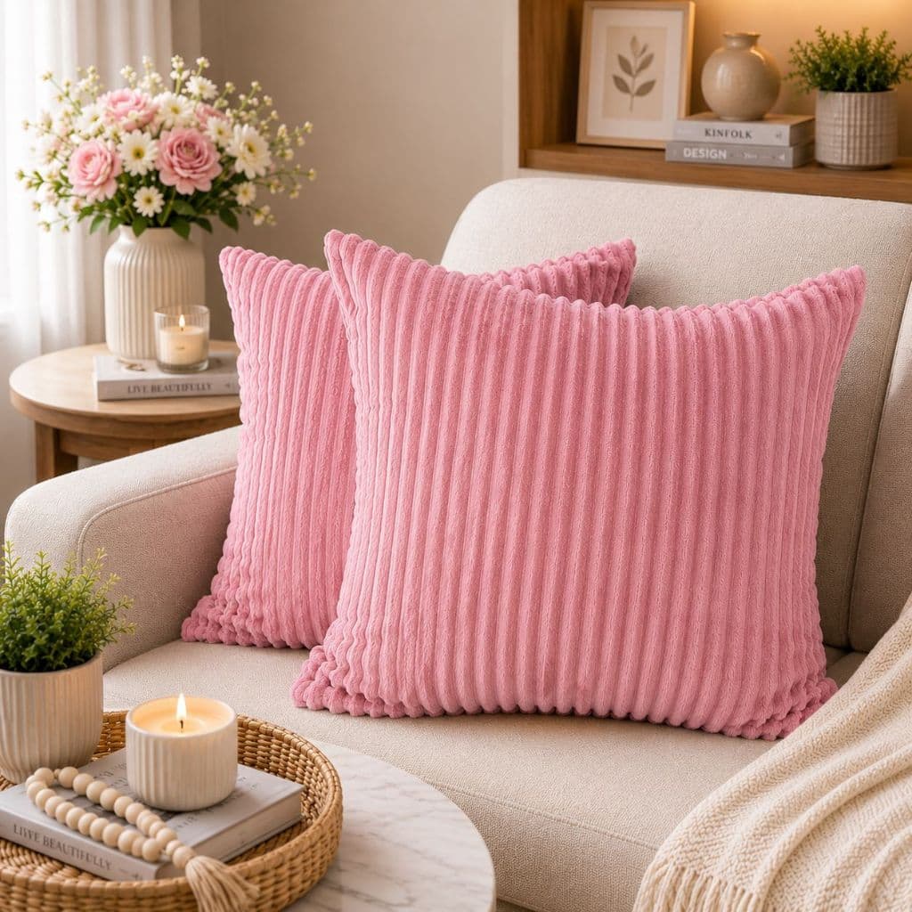 Kit 2 Capas de Almofada Canelada Aveludada 45x45 com Zíper Decorativa Sofá Sala Quarto Luxo