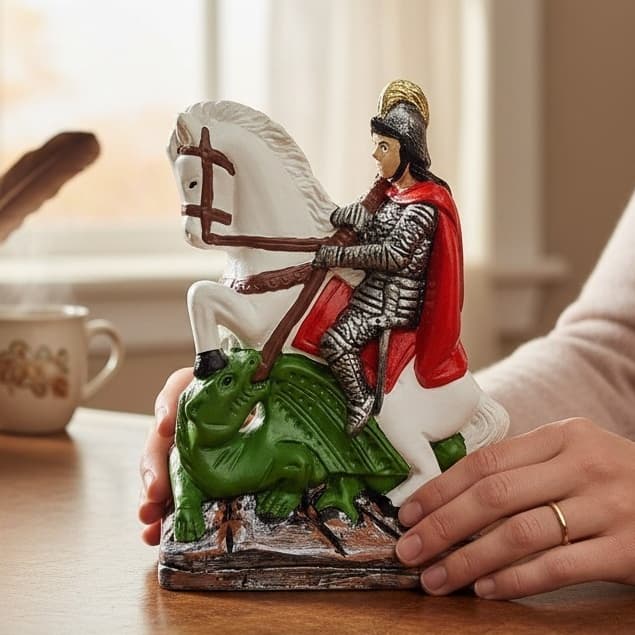 Imagem São Jorge Escultura Religiosa Decorativa Gesso Premium Imagem Católica para Decoração e Fé