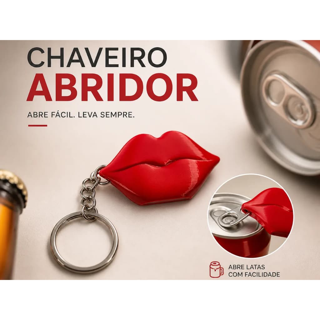Chaveiro Abridor de Latas "Beijo" - Prático, Estiloso e Funcional