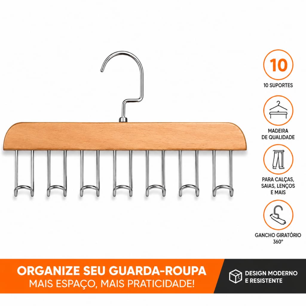 Cabide de Madeira Multi-uso Para Cintos Gravatas Cachecóis Sutiãs Colares Organizador Com 8 Ganchos