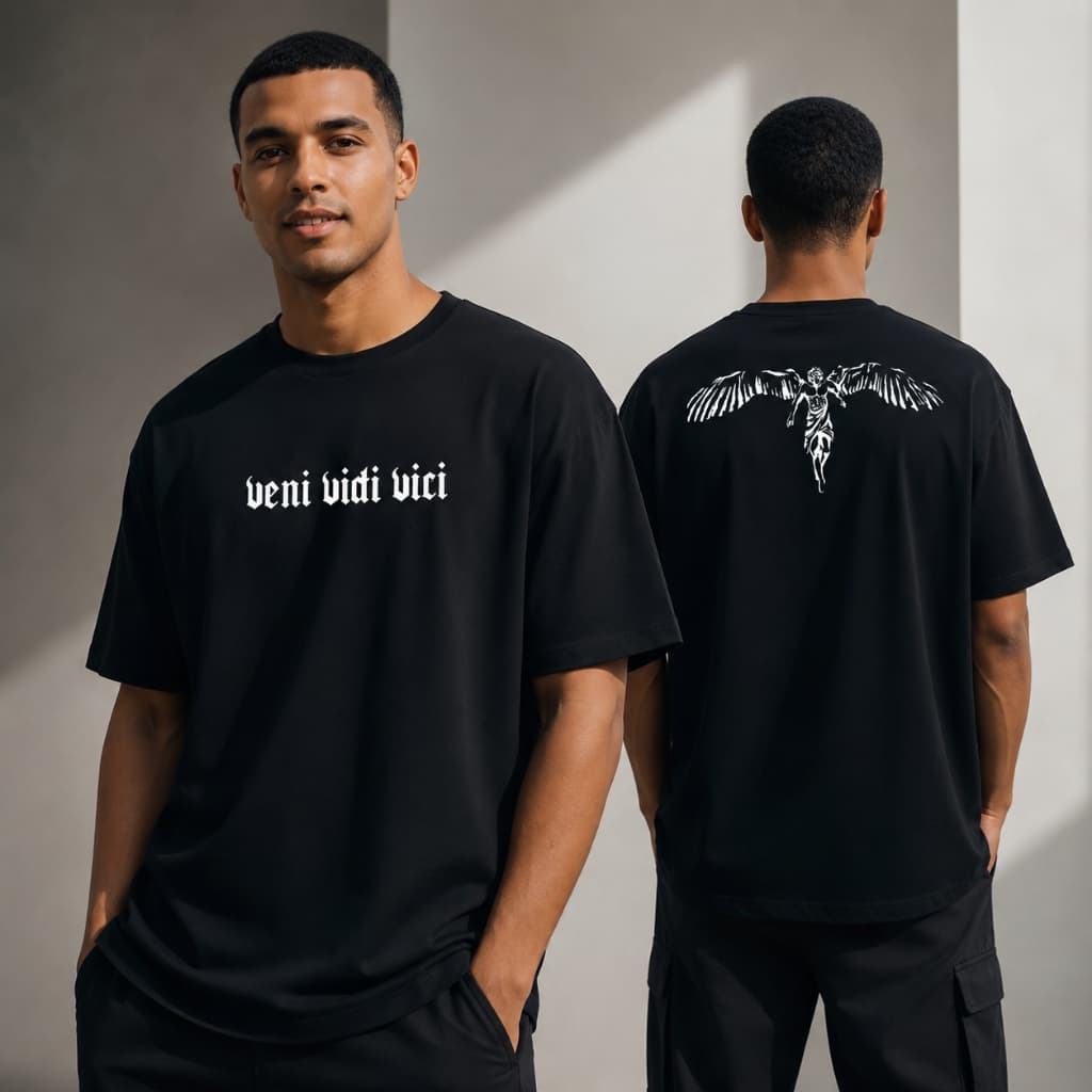 Camiseta Oversized Masculina Veni Vidi Vici Anjo Treino Streetwear 100% Algodão