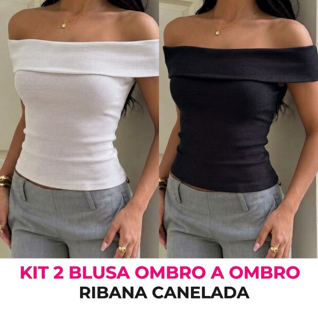Kit 2 Blusa Feminina Ombro a Ombro Ribana De Algodão Tomara que Caia Elegante Básica