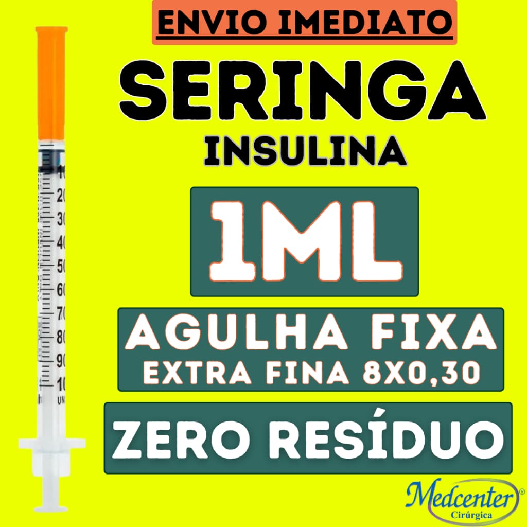 20 Seringas 1ml com Agulha Fixa 8mm x 0,30 (30G) – Ideal para Insulina/ Botox, etc - VP