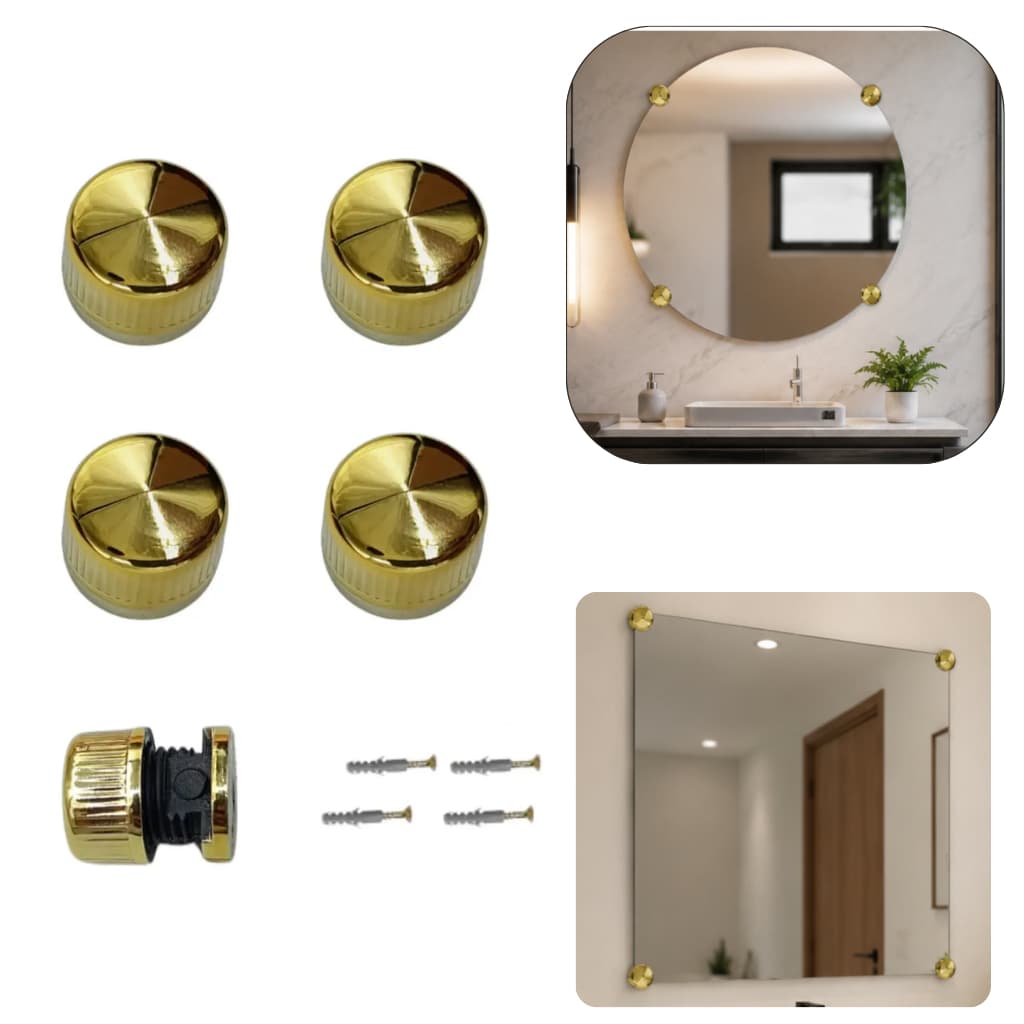 Kit 4un Botão francês Suporte Para espelho de plástico ABS Dourado fixa espelho com parafusos e buchas