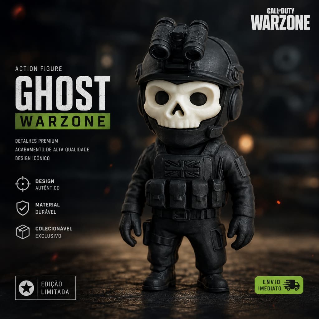 Action Figure Ghost Call of Duty Warzone Boneco Colecionável Geek Gamer