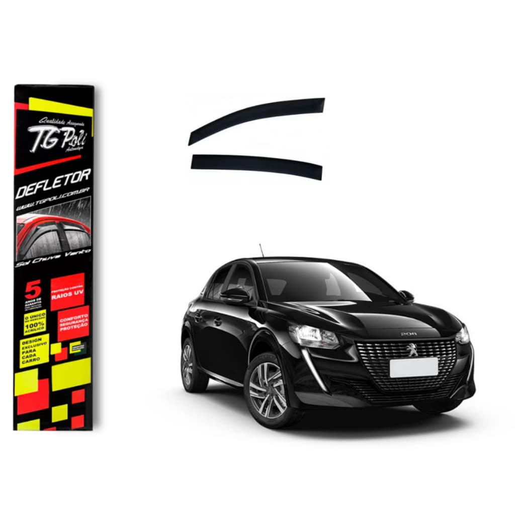 Calha de Chuva Peugeot 208 Hatch 2013 a 2020 4 portas TG Poli Defletor Portas Protetor Janelas Fumê