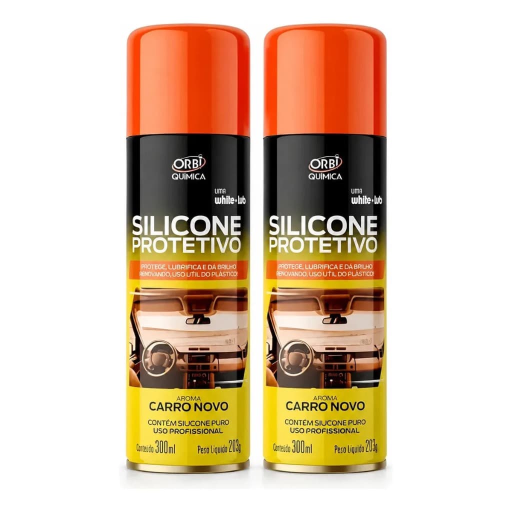 Silicone Protetivo Aerosol Carro Novo Orbi Química 300ml Renovador De Plástico Vinil E Borracha Spray Perfumado Painel
