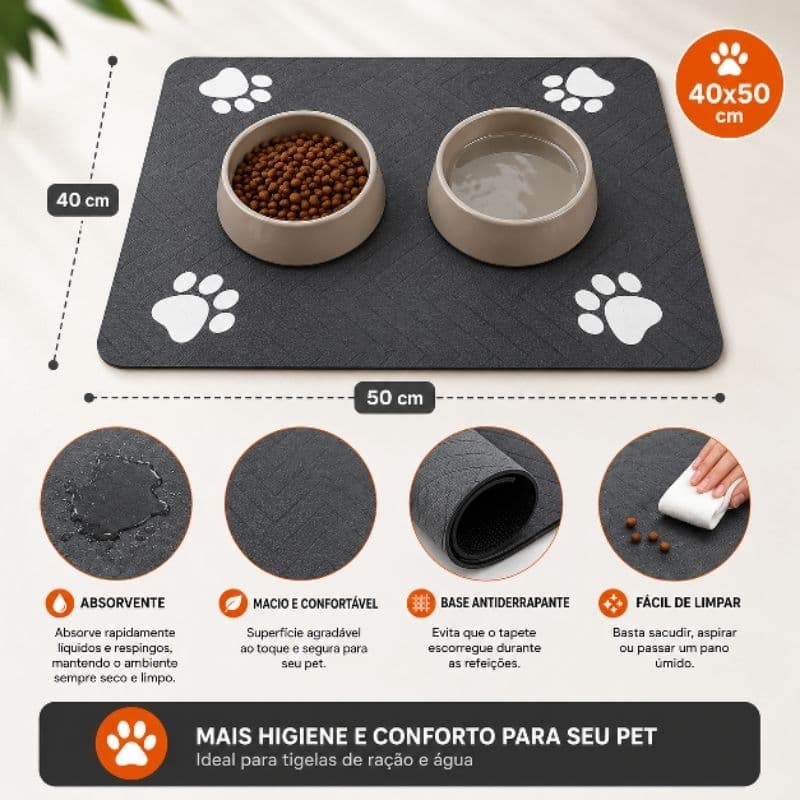 Tapete Pet Absorvente para Cães e Gatos Anti-Respingo, Antiderrapante Secagem Instantânea e Fácil de Limpar