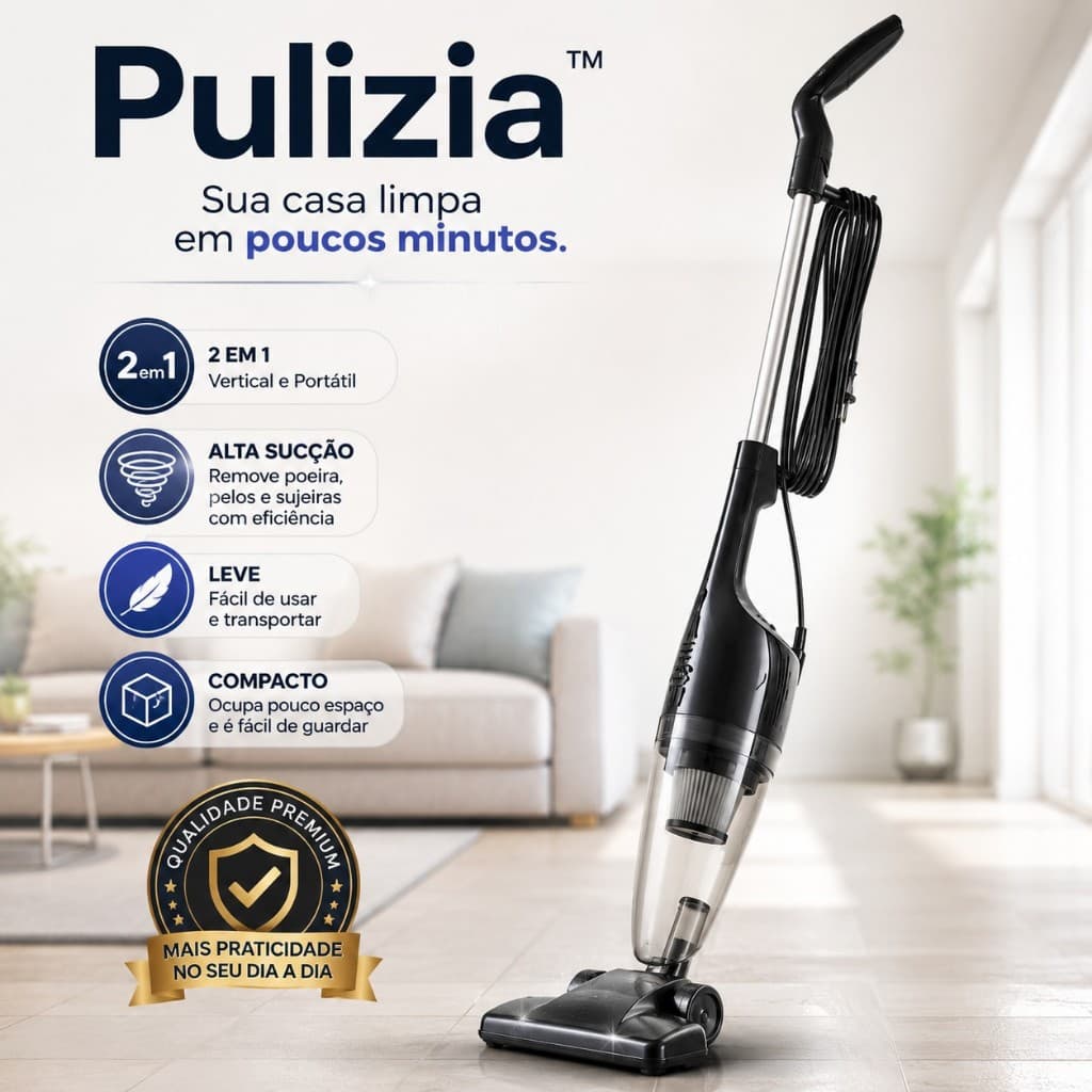 Aspirador de Pó Vertical 2 em 1 com Fio Pulizia™ Portátil Compacto Alta Sucção para Casa Carro Sofá 110V