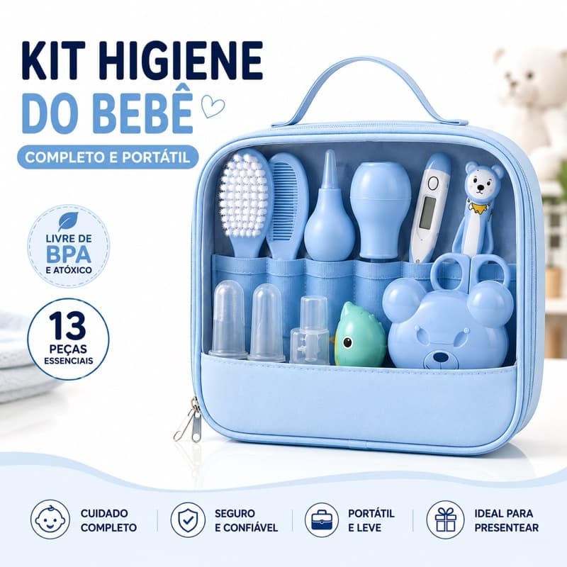 Jogo De Higiene Bebê Com Necessaire 13 Peças Snel Home Cor: Azulo