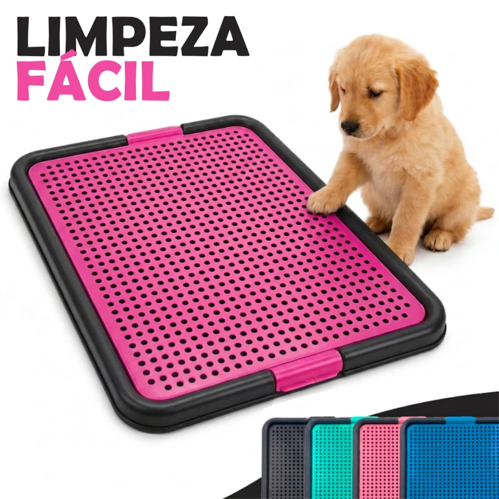 Sanitário Pet Grande com Grade Tapete Higiênico para Cães Lavável com Kit Educador Xixi Sim e Não