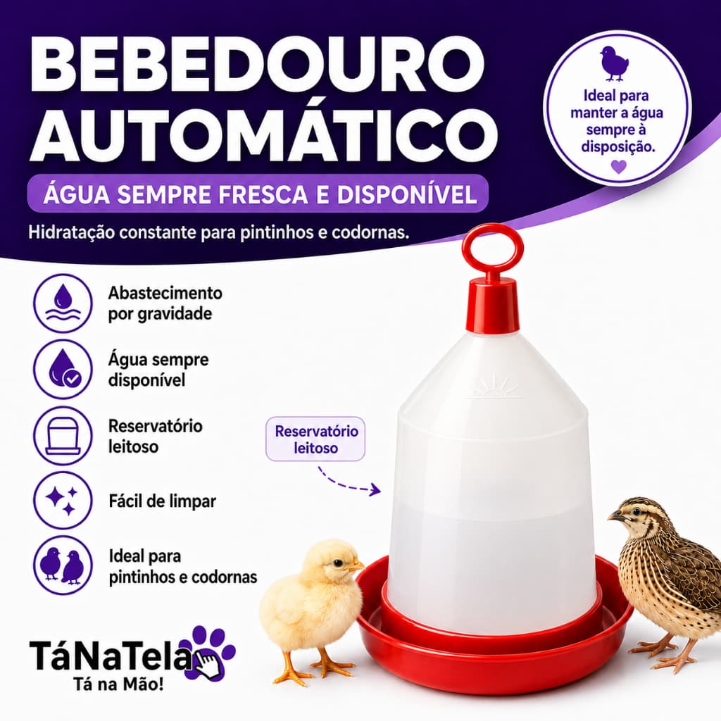 Bebedouro 800ml para Codorna e Pintinho Aves Resina Plástica Resistente