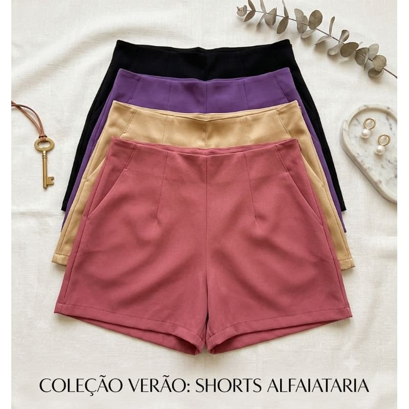 Short Alfaiataria Feminino com Bolso e Zíper Lateral