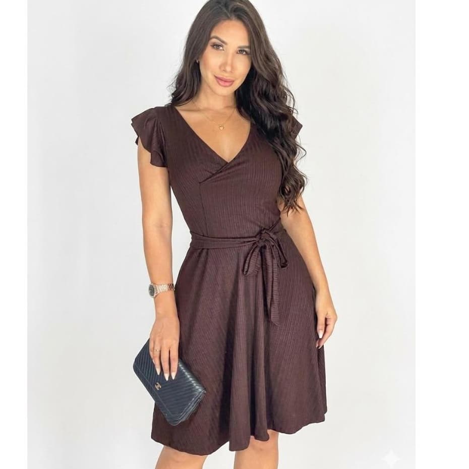 Vestido Feminino Rodado com manga Amarração Lateral  Soltinho Festa Casual Dia Dia