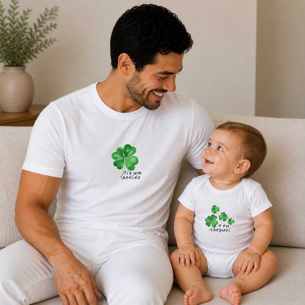 Kit Camiseta Frase Tal Pai e Filho / Mãe e Filho 100% algodão trevo da sorte DDM