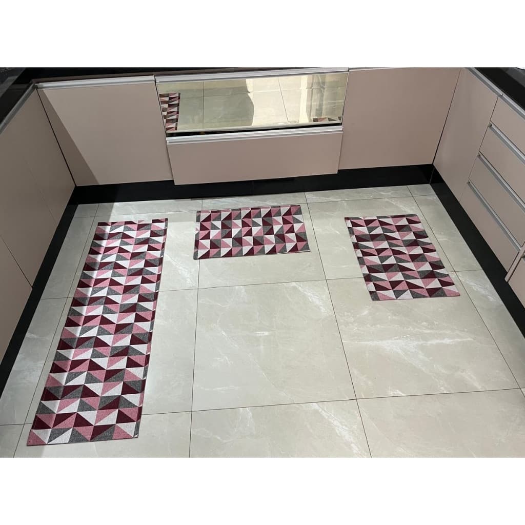 Kit Tapetes e Passadeira De Cozinha 3 Peças Antiderrapante