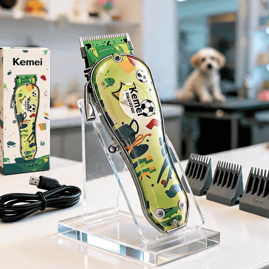 Máquina Tosa Pet Kemei KM-CW2100 Sem Fio Recarregável USB Bivolt Lâmina Cerâmica Silenciosa para Cães e Gatos