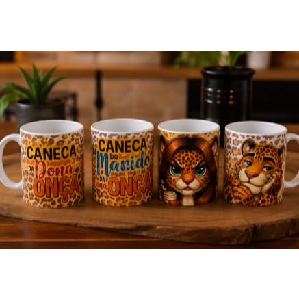 Kit 2 Canecas Casal Dona Onça e Marido da Dona Onça 325ml Presente Criativo e Divertido