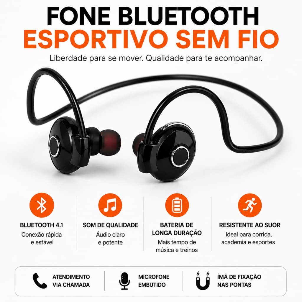 Fone Bluetooth Sem Fio Kaidi KD903 Esportivo Corrida Academia Bike com Microfone