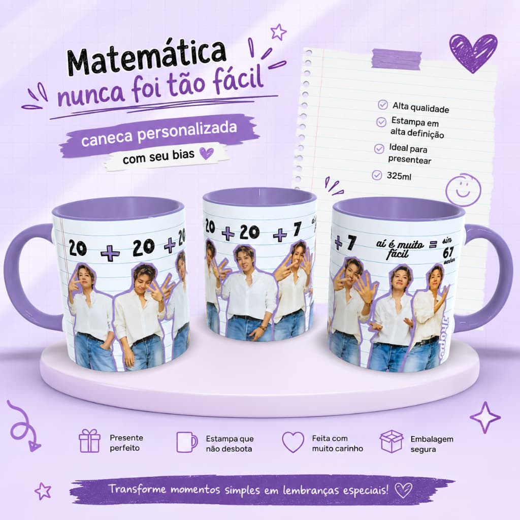 Caneca BTS Jimin Personalizada 325ml | Presente para ARMY|Caneca de Porcelana K-pop|Jhope|Army|Bias|20+20+20=67|SixSeven