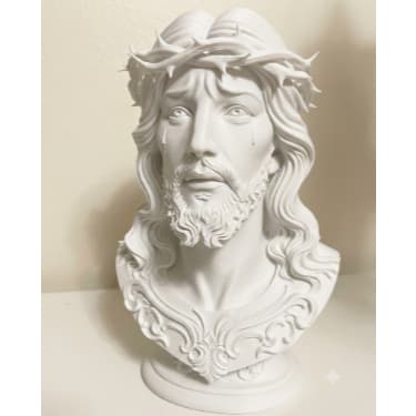 Busto Jesus Chorando 3D / Escultura Moderna Realista 13cm Branco