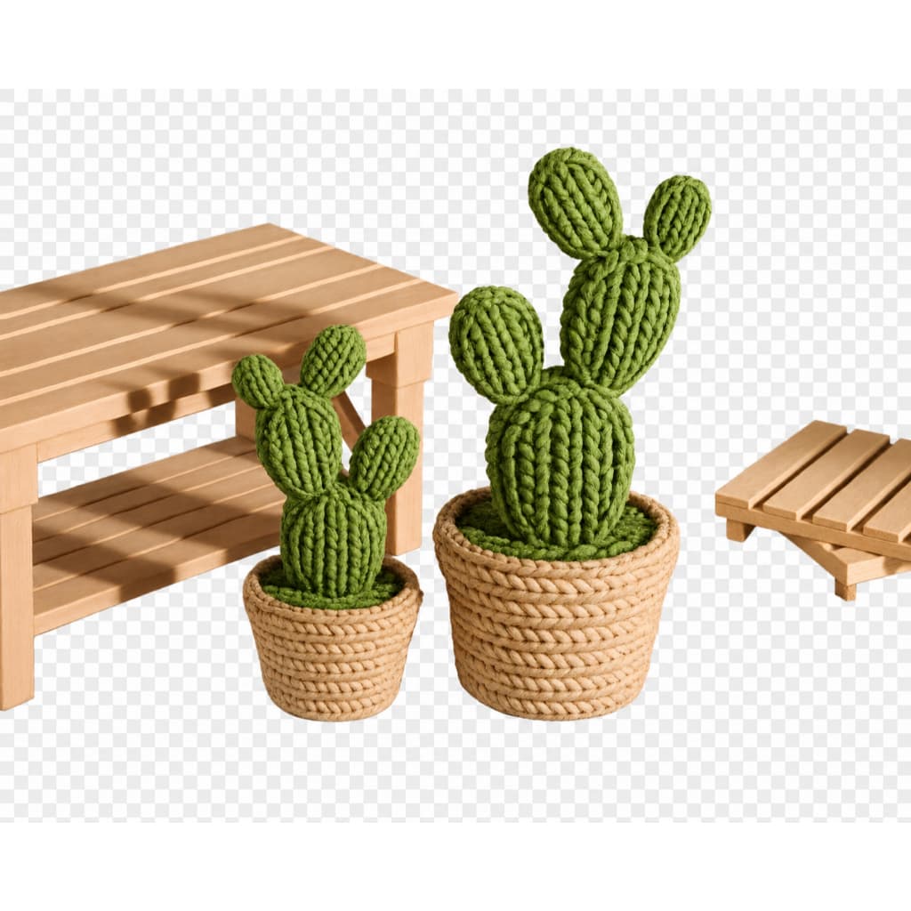 Vaso Arranjo de cactos de crochê 3D