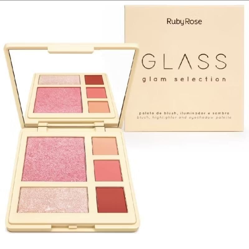 Paleta Glass Glam Selection Ruby Rose 3 em 1 Blush Iluminador E Sombras  Alta Pigmentação