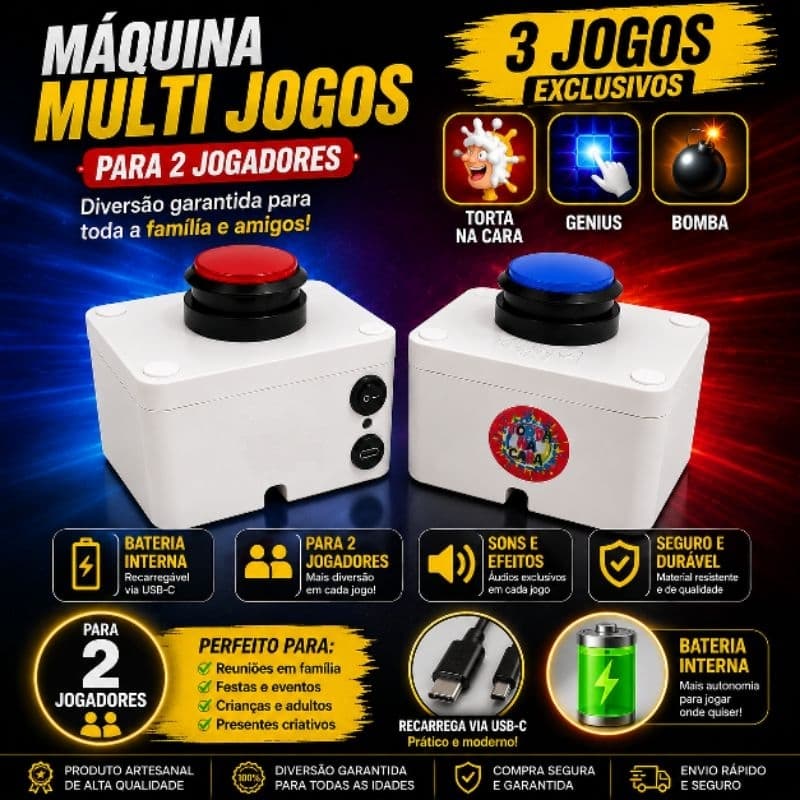 Torta na cara automática portátil com bateria interna, 3 jogos exclusivos, diversão garantida!