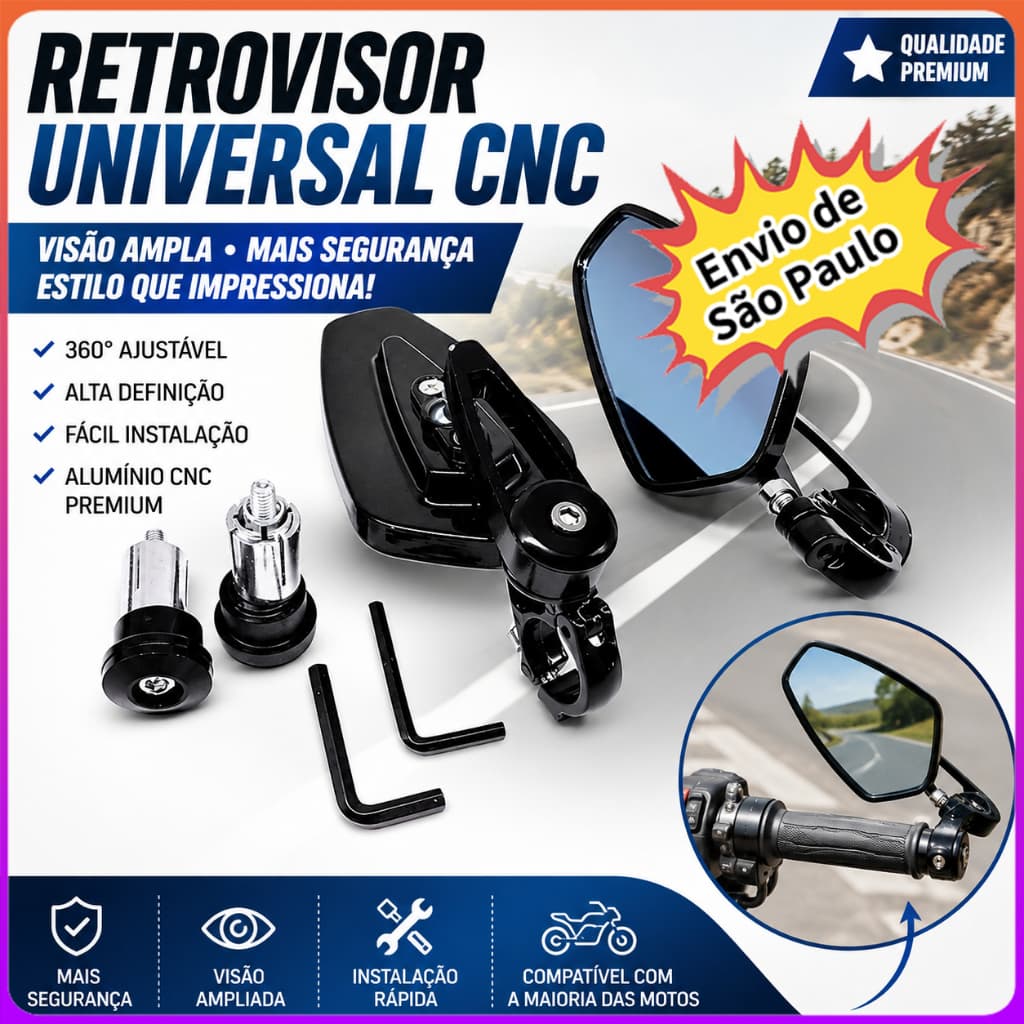 Espelho Retrovisor Moto Azul Anti-Deslumbrante Guidão Universal Liga de Alumínio 22mm