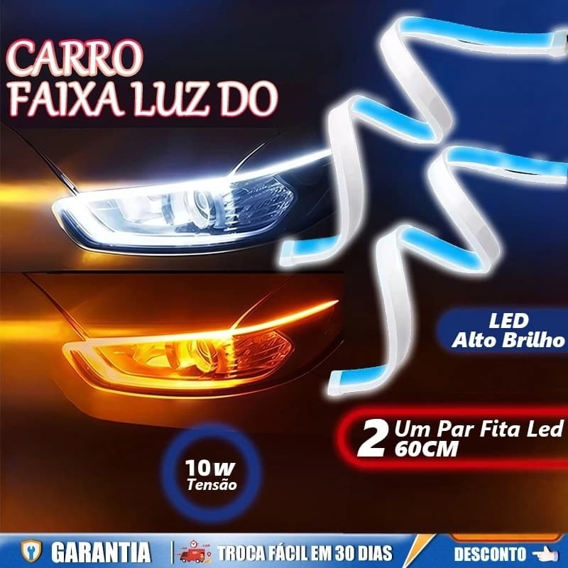 Kit 2/4 peças Fita Led 60 cm DRL 3000k Flexivel Farol E Seta