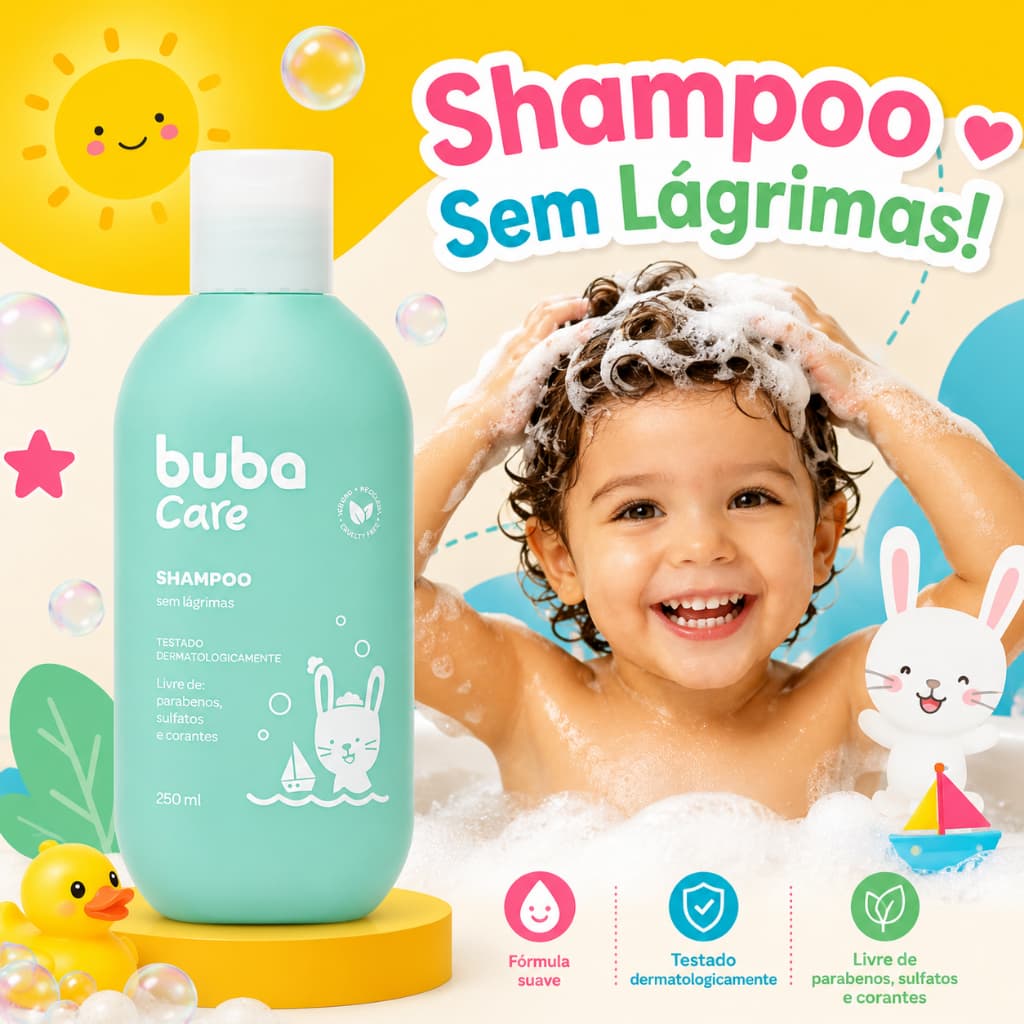 Shampoo Infantil Bebê Buba Care Sem Lágrimas 250ml Suave