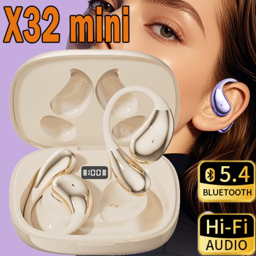 Fone Bluetooth X32 Mini com Gancho, Display LED, Bluetooth 5.4, Hi-Fi e ENC