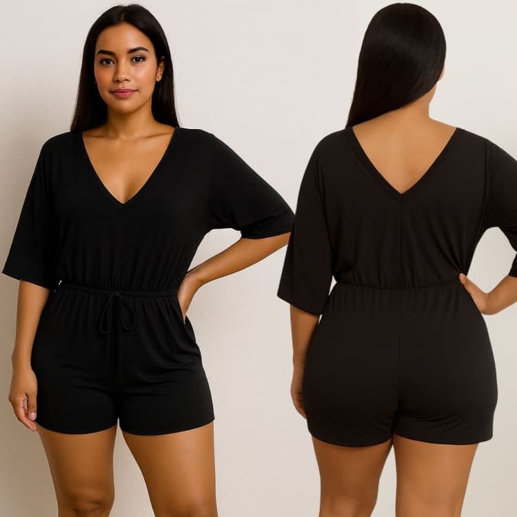 Macaquinho Feminino Curto em Viscolycra Manga Curta Básico Casual Confortável Moda Verão