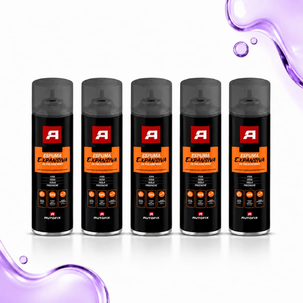 Kit 5 Espuma Expansiva Autofix Poliuretano 500ml 340g Veda Isola Fixa Frestas Porta Janela Painel
