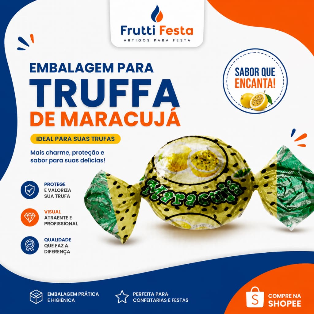 EMBALAGEM PARA TRUFA 15X16CM MARACUJA COM 50UN