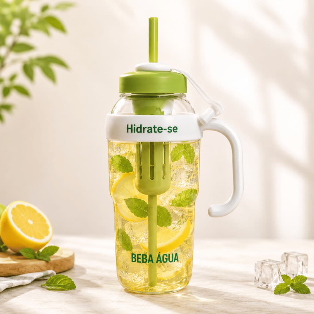 Garrafa Fitness Com Canudo 1300ml Squeeze Esportiva Academia Água Detox Tampa Vedada BPA Free